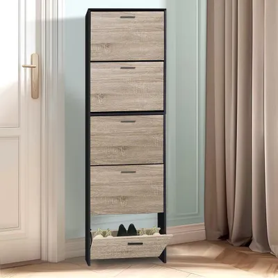 Productafbeelding van CASABEL Schoenenkast 15 paar, licht houten deuren en zwart frame