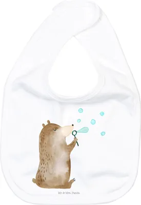 Produktbild von Mr. & Mrs. Panda Lätzchen Bär Seifenblasen - Weiß - Geschenk, Schlabberlatz, Lustig Sein Glücklich Traurig Happy, Sabber, Für Babys, Sabberlätzchen, Teddy, Babylätzchen