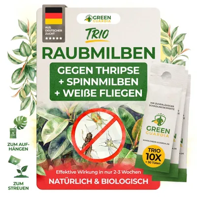 Produktbild von Raubmilben gegen Thripse, Spinnmilben & Weiße Fliegen - 10x Trio mit 30 Tüten - Thripse bekämpfen, Raubmilben gegen Thripse, Spinnmilben bekämpfen
