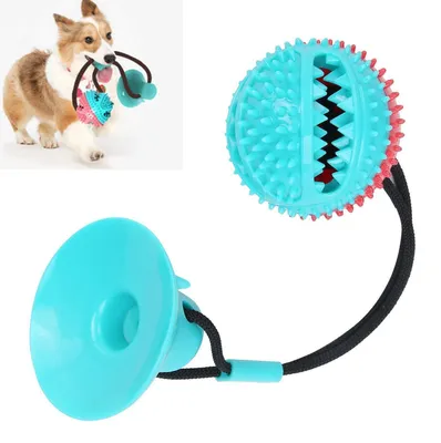 Produktbild von Hundespielzeug Saugnapf Ball mit Seil und Glocke zur Zahnpflege und Futterausgabe