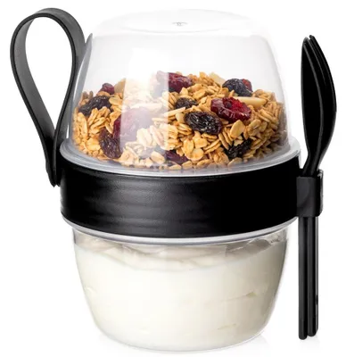 Produktbild von Vilde | Joghurtbecher 600 ml - 2in1 Müsli to Go - Mit Löffel und Gabel - Schwarz
