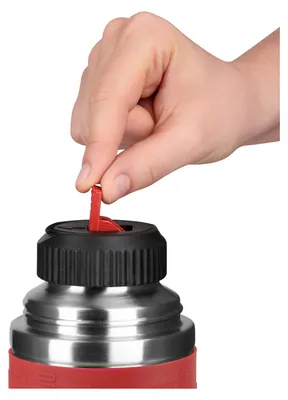 Image de emsa Bouteille isolante SENATOR, 1,0 litre, manchette rouge piston en acier inoxydable de haute qualité, isolé sous vide - 1 pièce (515715)