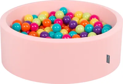 Produktbild von KiddyMoon bällebad 90x30cm/300 bälle ∅ 7cm bällepool mit bunten bällen für babys kinder rund, pink:hellgrün/gelb/türkis/orange/dunkelpink/violet