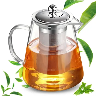 Teekanne 1300 ml, Borosilikatglas, mit Sieb und Deckel, Edelstahl