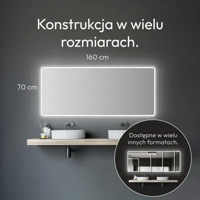 Produktbild von Lustro łazienkowe z oświetleniem TALOS Moon LED 160x70 cm - odporne na wilgoć dzięki aluminiowej ramie - jasny, neutralny biały kolor