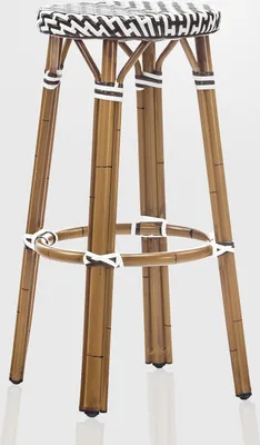 Produktbild von 4er-Set KRETA | Französischer Barhocker | Schwarz & Weiß | Rattan/Bambus | Stapelbar | Bistro Rattan Barhocker, Terrassen Rattan Barhocker, Outdoor Rattan Barhocker