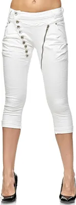 Produktbild von Elara Damen 3/4 Jeans Slim High Waist Capri Hose C9362K-1 White-42 (XL)