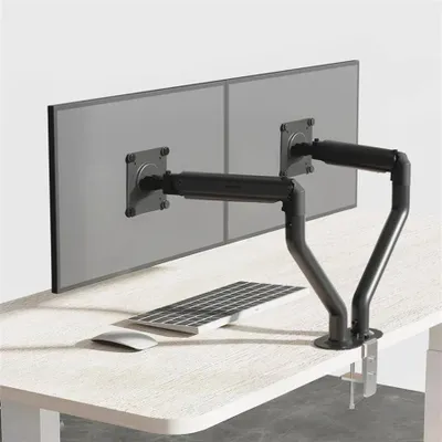 Zdjęcie produktu dla Uchwyt na dwa monitory - podstawa stołowa z amortyzatorem - do monitorów o przekątnej 43–81 cm - obrót o 360° - regulacja kąta nachylenia do 90° - regulacja wysokości - standard VESA 75x75/100x100 - kolor czarny