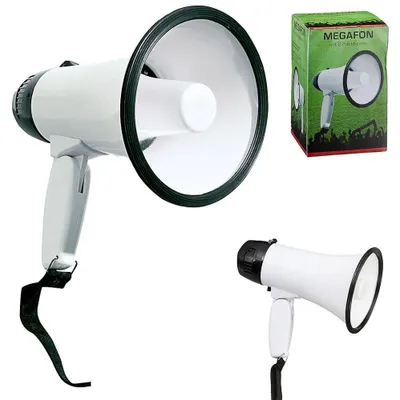 Productafbeelding van Decopatent® Megaphone - Met Geluiden - Megafoon voor Sport Evenementen - 10 Watt - Met Ole Ole geluid - Afm. 14 x 14 x 22 Cm.