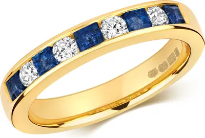 Produktbild von Raffinierter 9 Karat (375) Gold Halb Eternity Damen - Diamant Ring Brillant-Schliff 0.26 Karat HI - I1 mit Saphir, 53 (16.9); TRS292029KYRSM