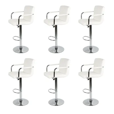 Produktbild von 6x Barhocker mit Armlehnen,Drehbare Barhocker mit Lehne,Tresenhocker Höhenverstellbar aus Kunstleder,Moderner Barstuhl Küchenhocker Bar Hocker Weiß