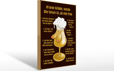 Produktbild von Holzschild  10 Gründe Bier besser als Frau, 40x30 cm, Holzschilder Spruch Alkohol
