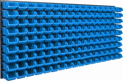 Produktbild von Lagersystem Wandregal 1728 x 780 mm | 153 stck. Box | Stapelboxen Schüttenregal Sichtlagerkästen | Extra Starke Wandplatten | Regal Erweiterbar | Werkstattregal Lagerregal Werkstattwandregal Steckrega