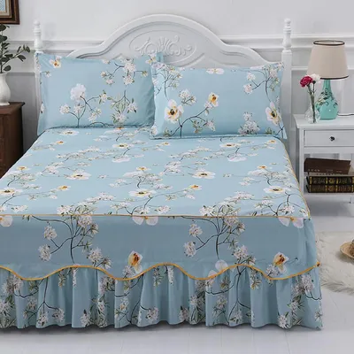 Image de Elzusha - Drap housse en coton de luxe avec motif floral et jupe de lit