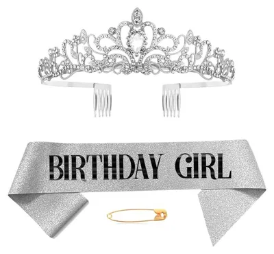 Produktbild von Birthday Geburtstagskrone Schärpe Birthday Queen Krone Geburtstag Frauen Mädchen Geburtstag Königin Schärpe Strass Tiara Set für Alles Gute zum Geburtstag Partyzubehör Dekorationen, Silber