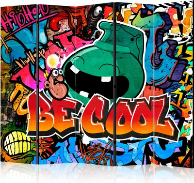 Produktbild von 5-teiliger Doppelseitiger Vlies Paravent - Be Cool II 225x172 cm Street art m-A-0741-z-c