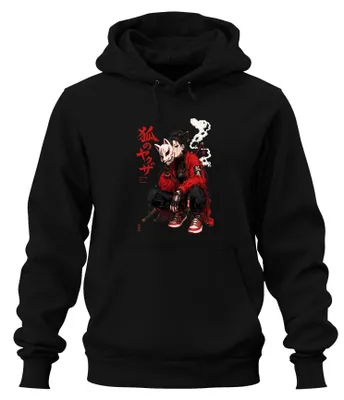 Produktbild von Kitsune no Yakuza Anime Girl Katana Japan Y2K Manga Style Hoodie Kapuzenpullover, Schwarz, XL