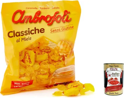 Produktbild von 3x Ambrosoli, Caramelle classiche al miele, bonbons Süßigkeit Honig 135g + Italian Gourmet polpa 400g