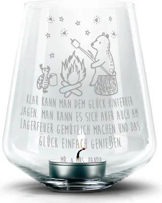 Produktbild von Mr. & Mrs. Panda Laterne Bär & Marienkäfer Lagerfeuer - Transparent - Geschenk, Teelichthalter, Kerzenhalter, Windlicht Glas, Teddy, Teelicht