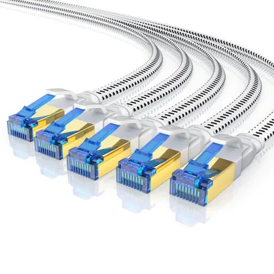Obrázok produktu pre Primewire 5x LAN kábel, CAT.8, RJ-45 (Ethernet) (100 cm), plochý patch kábel CAT 8, bavlnený plášť, plochý sieťový kábel - 1 m