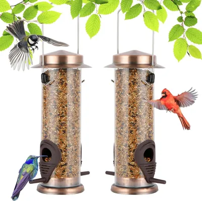 Image de Distributeur de nourriture pour oiseaux métal cuivre résistant aux intempéries 2 paquets
