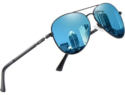 Produktbild von Piloten Sonnenbrille Herren Damen Retro Metallrahmen Blau Verspiegelt UV400