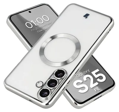 Produktbild von Handyhülle mit Kameraschutz und Magnetring für Galaxy S25 FE, Bizon Case GuardO, Transparent-Silbern