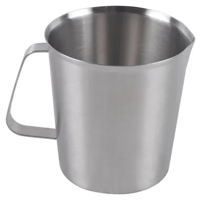 Produktbild von Messbecher 1000 ml - Gebürsteter Edelstahl - Doppelskala ml/oz - V-förmiger Ausguss - Schräger Griff - Silber