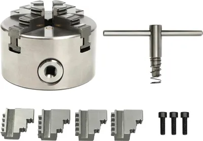 Immagine prodotto di Mandrino autocentrante a 4 griffe - Mandrino tornio 80 mm - 6600 giri/min - Precisione 0,07 mm - Manuale - Per tornio/fresatrice/CNC - Argento