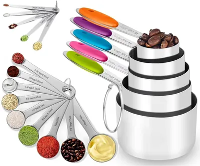 Image de Solidchoice - Ensemble de 19 tasses et cuillères en acier inoxydable avec poignées en silicone