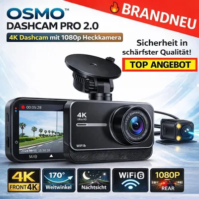 Zdjęcie produktu dla Osmo™ Dashcam Pro 2.0 4K Dashcam z kamerą tylną 1080p WiFi szerokokątną noktowizją