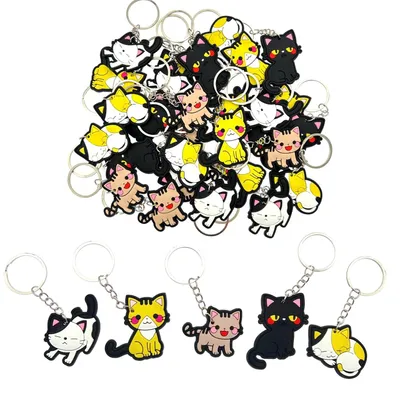 30 Katzen-Schlüsselanhänger aus Silikon, bunt, 3,5–5 cm