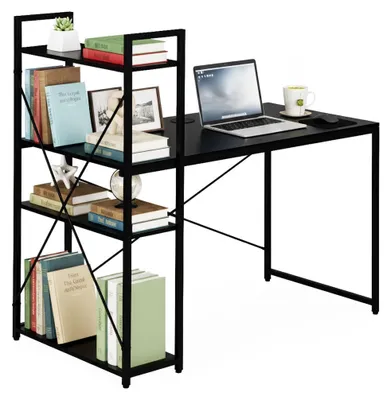Image de Bureau d'ordinateur avec étagères, 120 x 60 cm, MDF noir