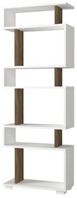 Image de Bibliothèque Étagère blanche etReproduction noyer L 60 cm, rangements multiples, style moderne