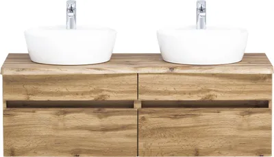Produktbild von Waschtisch-Set "Villach" aus MDF in wotaneiche mit 2 Schubladen und Absetzungen in wotaneiche. Abmessungen (B/H/T) 121x41x47 cm