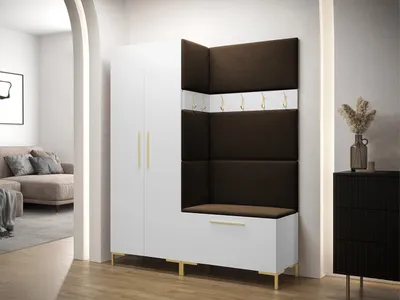 Obrázek produktu pro Předsíňová stěna s botníkem a čalouněnými panely ANDORA 1 - bílá / hnědá