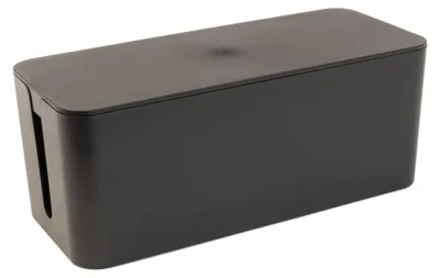 Produktbild von Intirilife Kabelbox aus Kunststoff in Schwarz - 32.1 x 13.6 x 12.7 cm - Kabelmanagement Box, Organizer zum Verstecken von Kabeln und Steckdosenleisten