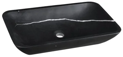 Produktbild von Sapho BLOK Stein-Waschbecken zum Aufsetzen, 60x35cm, schwarz Marquin matt