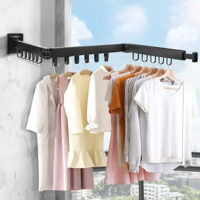 Obrázek produktu pro Nástěnná věšáková tyč 120 cm, roztažitelná věšáková tyč s 18 háčky na balkon, prádelnu, sprchu, ložnici
