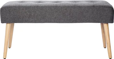 Produktbild von Miliboo - Gepolsterte Bank aus hellgrauem Stoff mit Samteffekt und hellem Holz B95 cm GUESTA