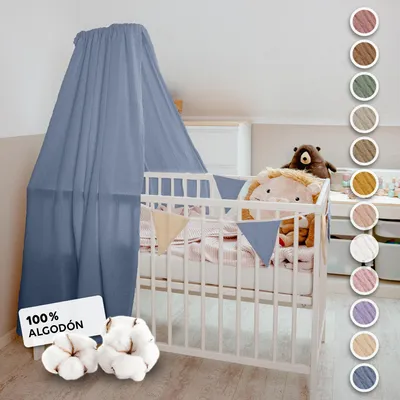 Imagen del producto de Dosel para cuna Azul, con barra - Cielo de cama de muselina