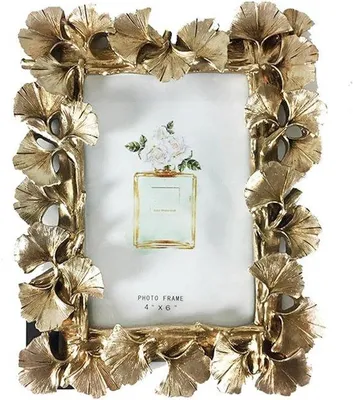 Produktbild von Vintage Foto Rahmen 4x6 Gold Ginkgo Biloba Antiker Rahmen für Büro und Wanddekoration, umweltfreundlich Resin, edles Design