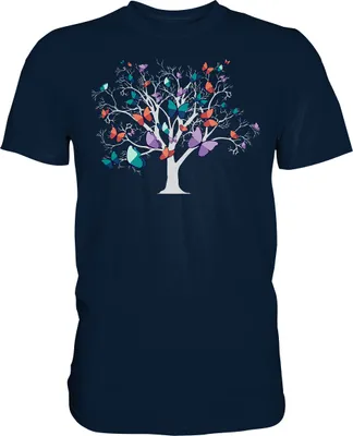 Produktbild von Frauen Bunter Schmetterling Baum T-Shirt – Navy / M