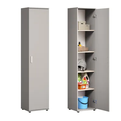Produktbild von Schmaler Mehrzweckschrank 40 cm breit mit 1 Tür & 4 Einlegeböden | Universalschrank Haushaltsschrank für Haushalt, Flur, Büro oder Schlafzimmer | 40x35x184 cm (BxTxH) | Kaschmir