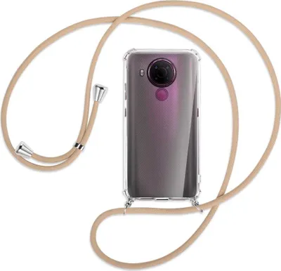 Produktbild von Handykette Backcover-Schutzhülle mit Band (Metall silberfarben) für Nokia 5.4 - beige