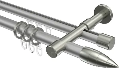 Produktbild von Interdeco Rundrohr-Innenlaufstange / Gardinenstange (Kombination) Silbergrau / Edelstahl-Optik, Typ Prestige Samanto (Rillenpatrone), 20 mm Ø 2-läufig, 100 cm