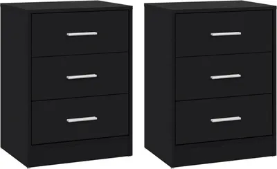 Produktbild von WOLTU Nachttisch 2er Set, Nachtschrank mit 3 Schubladen, Nachtkommode, 39x54x28 cm : Schwarz Farbe: Schwarz