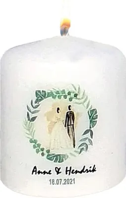 Produktbild von Gastgeschenk zur Hochzeit "Brautpaar im Myrthenkranz" personalisiert 60 x Ø 50 mm, 12 Stück