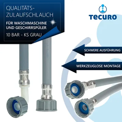 Produktbild von tecuro Zulaufschlauch 3,00 m, für Waschmaschine Geschirrspüler, 10 bar, KS-grau