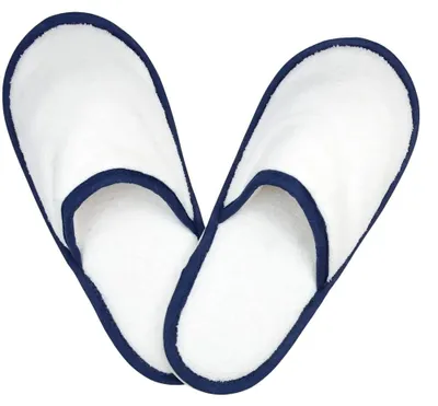 Image de The One Towelling - Chaussons pour hommes/femmes unies LT4882 (38,5 EU) (blanc/bleu marine foncé)
